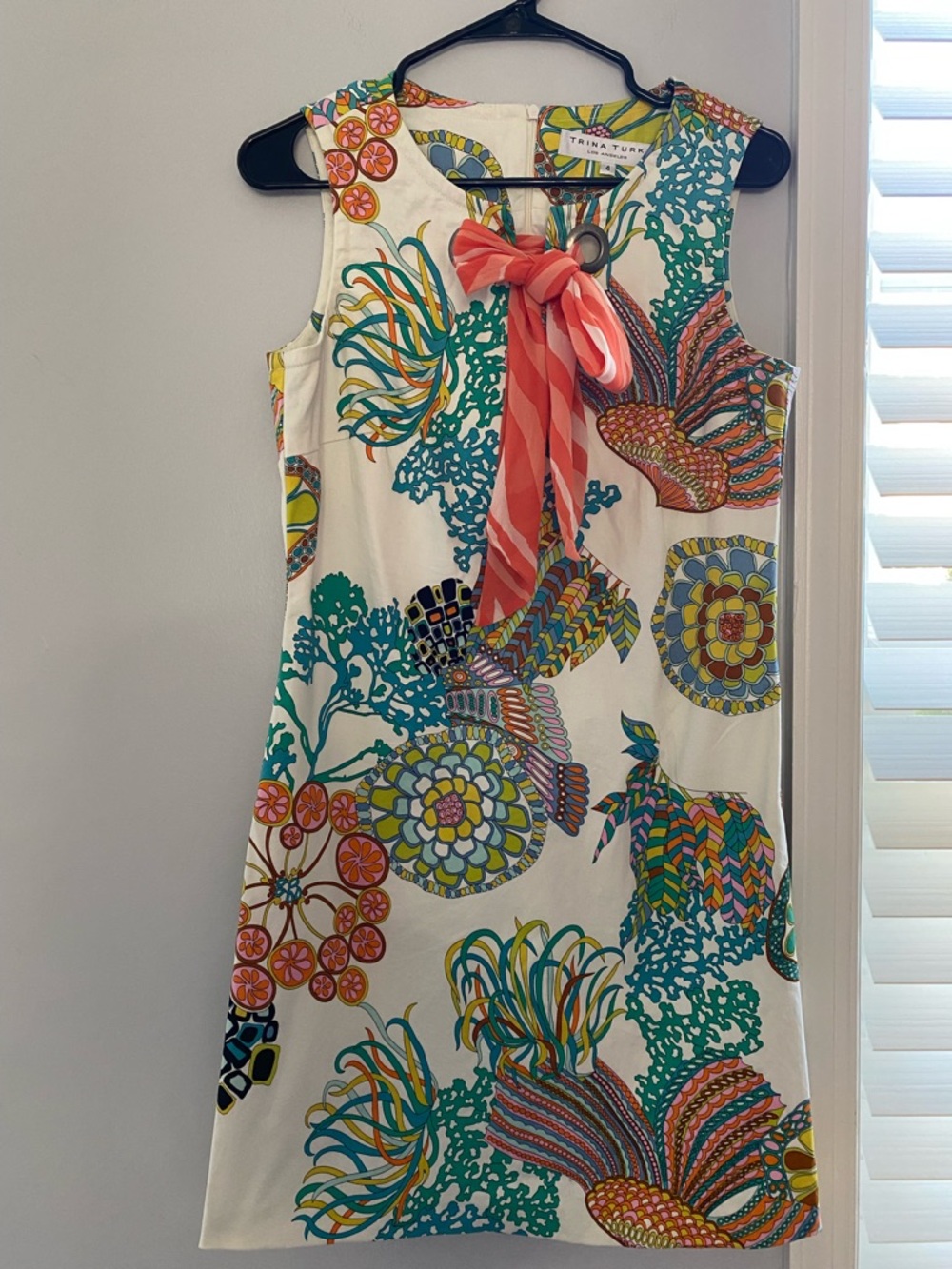 Trina Turk Yellow Teal Coral Floral-Print Dress
